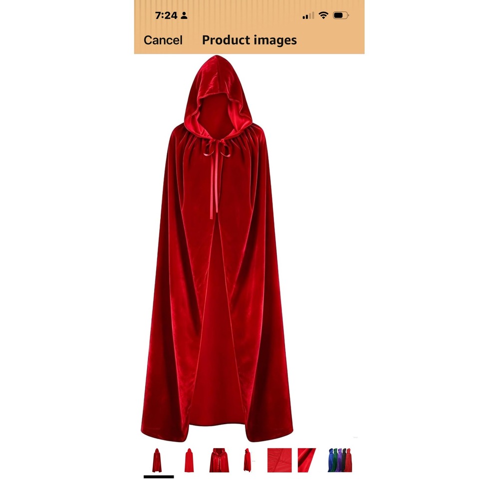 Red Velvet Hooded Cloak Full Length 59" Halloween Witch Renaissance Cosplay